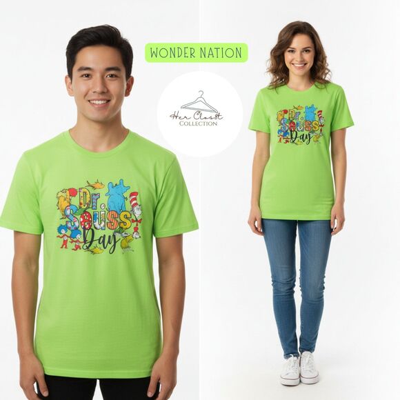 Dr. Seuss Day Neon Green Graphic Unisex Young Adults Teen Shirt NWOT XXL - Picture 2 of 16